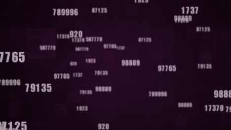 Multiple numbers changing against squares on purple background