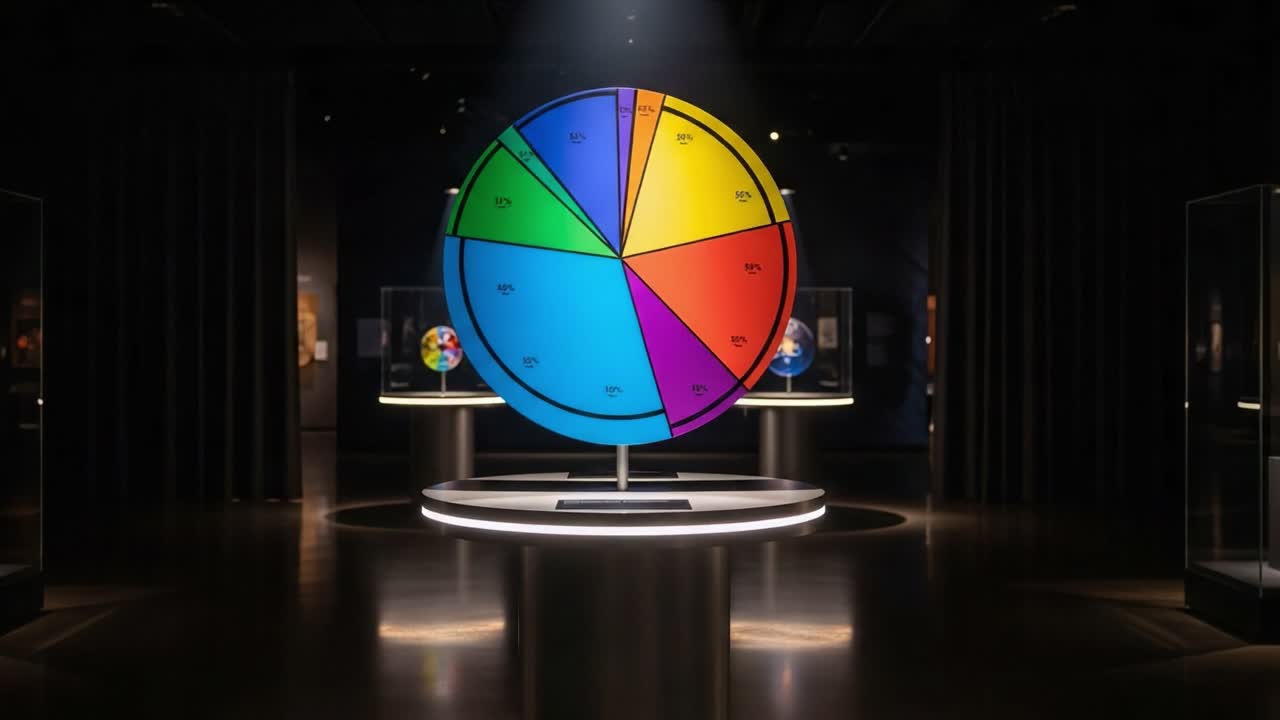 A Vibrant Spin Wheel Illuminated in a Modern Exhibition Space, Surrounded by Engaging Displays and Captivating Artifacts, Presenting a Unique Interactive Experience