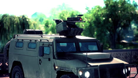 coche militar blindado en la gran ciudad