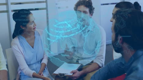 animación de datos de la red global en diversos equipos de negocios en la reunión