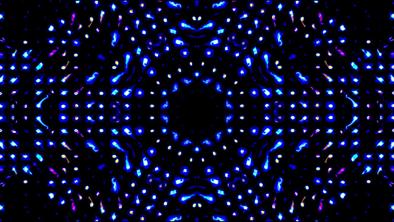 Beautiful abstract video that shines, bright light that arranges subtle colorful movements with blue dots, black background