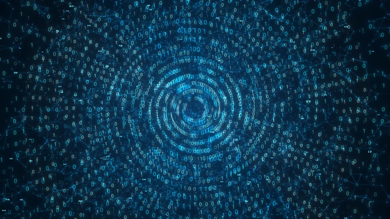 Futuristic HUD with Rotating Binary Numbers and AI Technology for Big Data and Machine Learning
