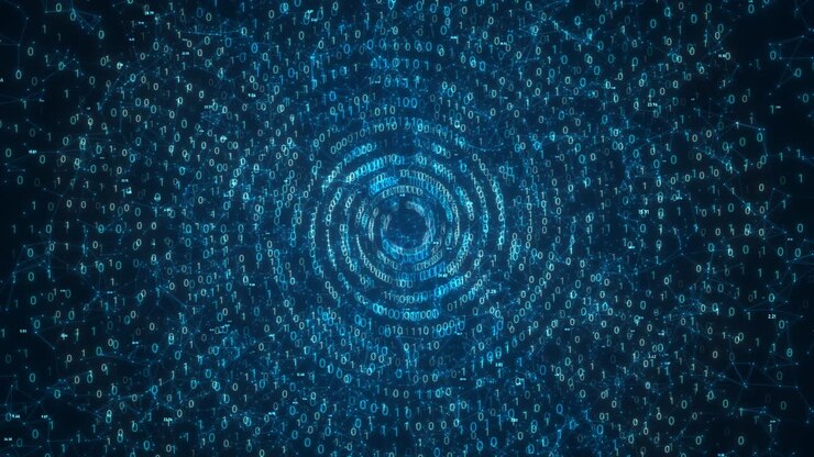 Futuristic HUD with Rotating Binary Numbers and AI Technology for Big Data and Machine Learning