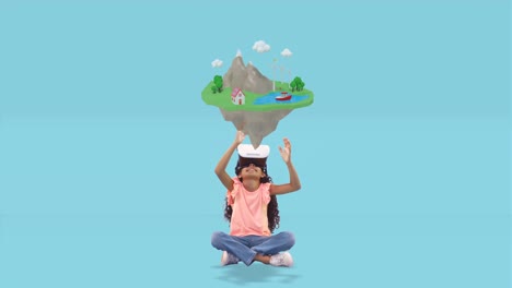 Mädchen,-Das-Ein-Virtual-Reality-Headset-Mit-Digital-Generierten-Reisesymbolen-4k-Verwendet