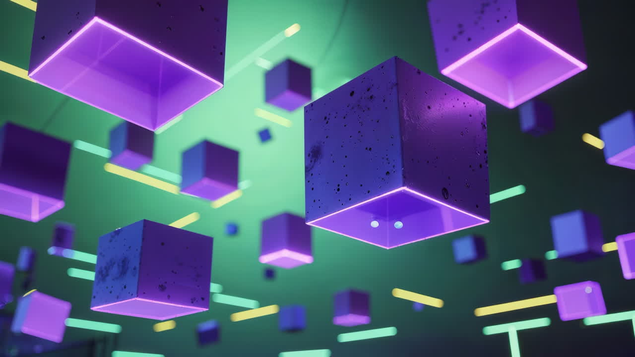 Abstract Digital Cubes with Neon Lines
