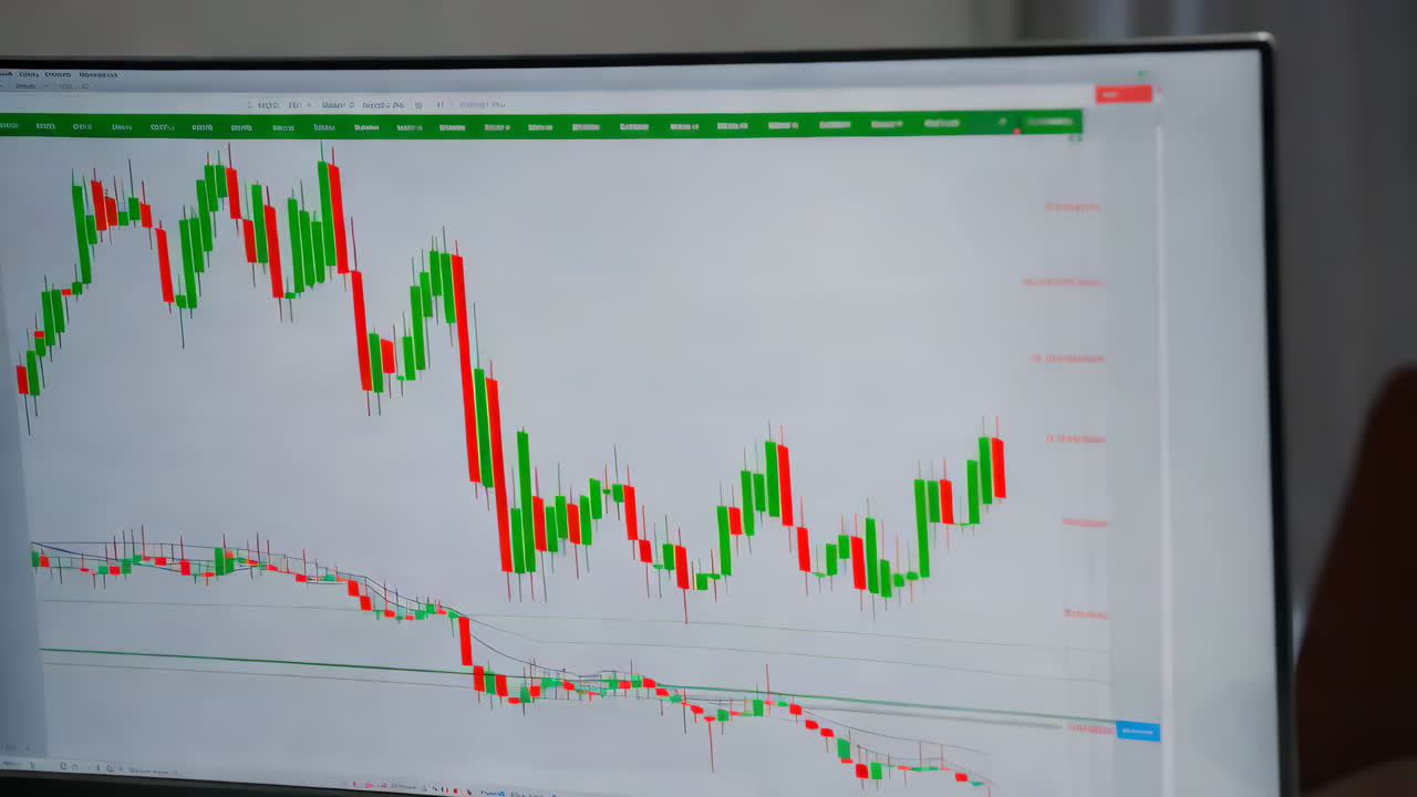 Stock Market Candlestick Chart on Computer Screen