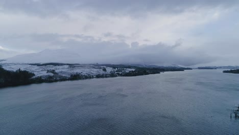 Aerial-shot-of-a-snowy-capped-Ben-Cruachan,-a-mountain-in-Argyll-and-Bute,-Scotland