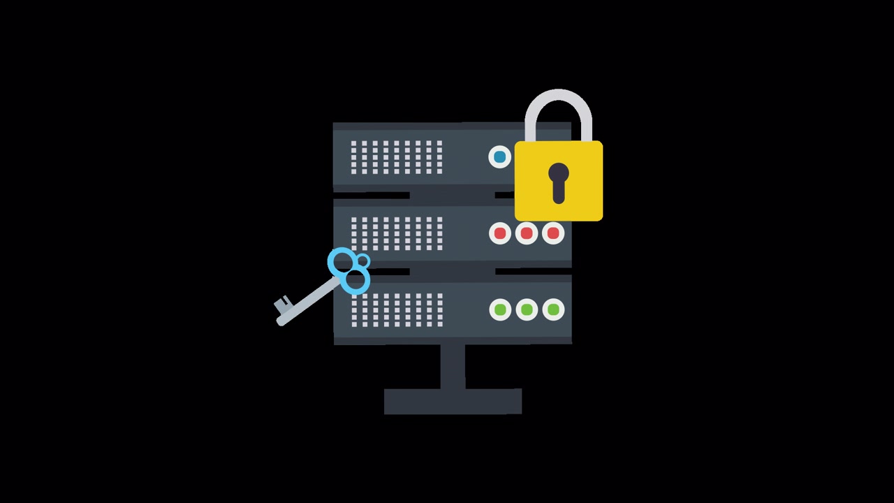 Animated Server Rack with Key and Unlocked Padlock