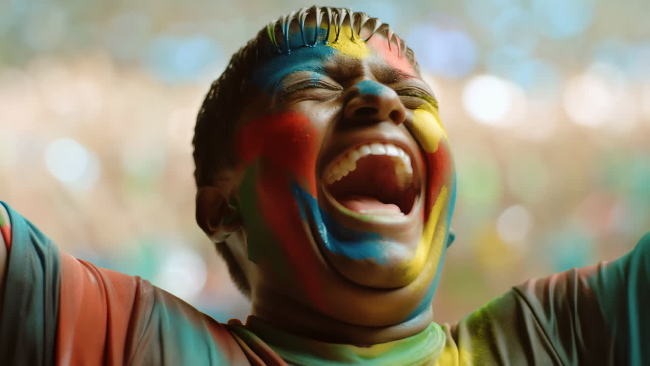 Joyful Person with Colorful Face Celebrating a Festival