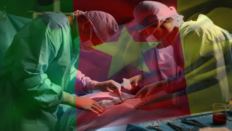 Animation-Der-Flagge-Kameruns-über-Chirurgen-Im-Operationssaal