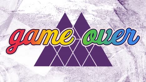 Animation-of-colorful-game-over-text-with-triangular-shapes-over-abstract-background,-copy-space