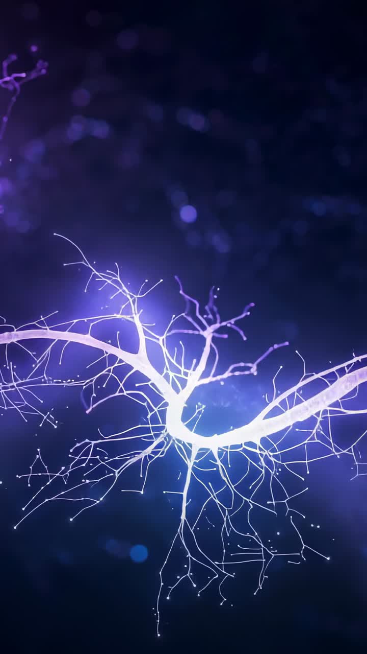 Vertical video: Pulsing violet-white through branching structure in cosmic field creating flicker