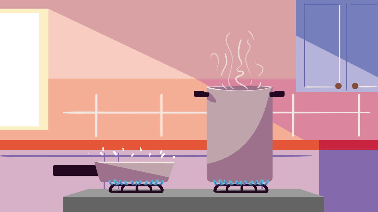 Pot and pan kitchen scene animation | Premium Stock Video Footage
