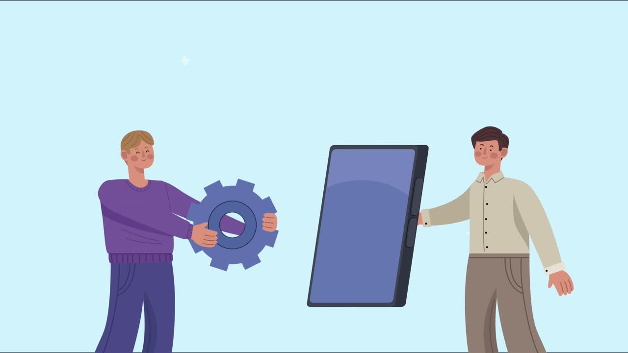 business men with gear and smartphone animation