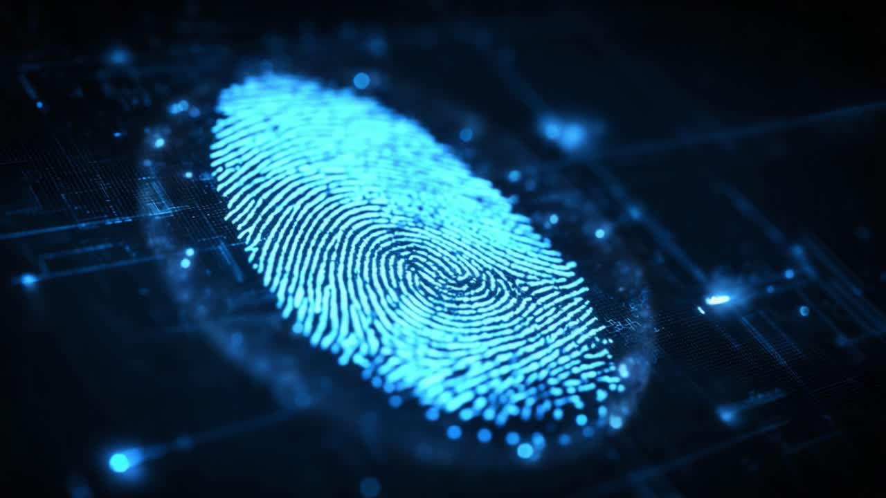 A Stunning Visual Representation of a Digital Fingerprint, Highlighting the Intricate Details and Unique Patterns of Biometrics in Modern Security Technology