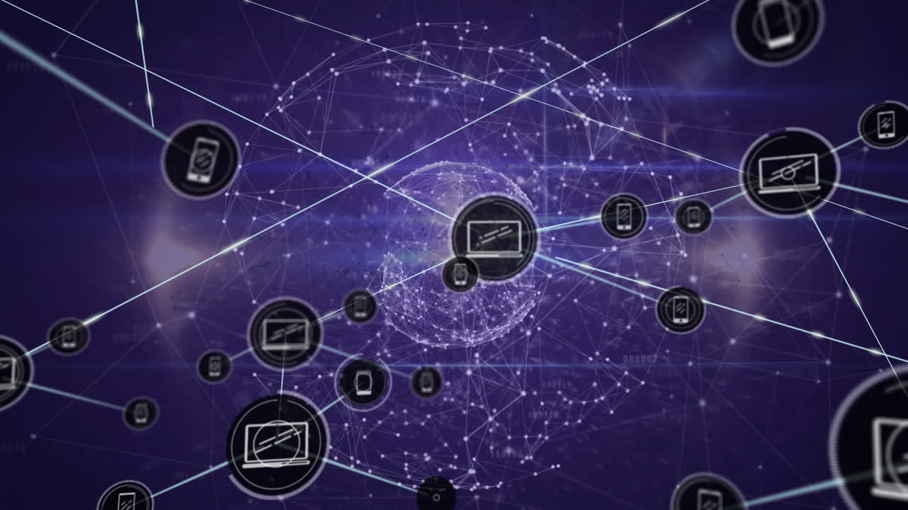 animación de la red de conexiones en todo el mundo sobre fondo violeta