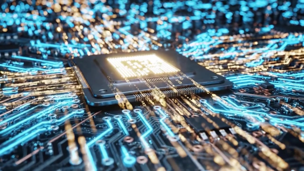 An Intricate Close-up View of a Vibrant Microchip and Circuit Board, Showcasing the Complex Layout and Glowing Connections of Modern Technology