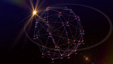 animation of glowing nodes in geometric network structure with cosmic background