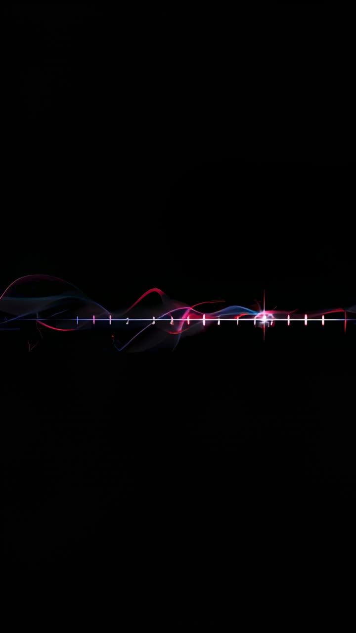 Vertical video: Playing red-blue waveform pulsing on black screen, showing white equalizer bars 993