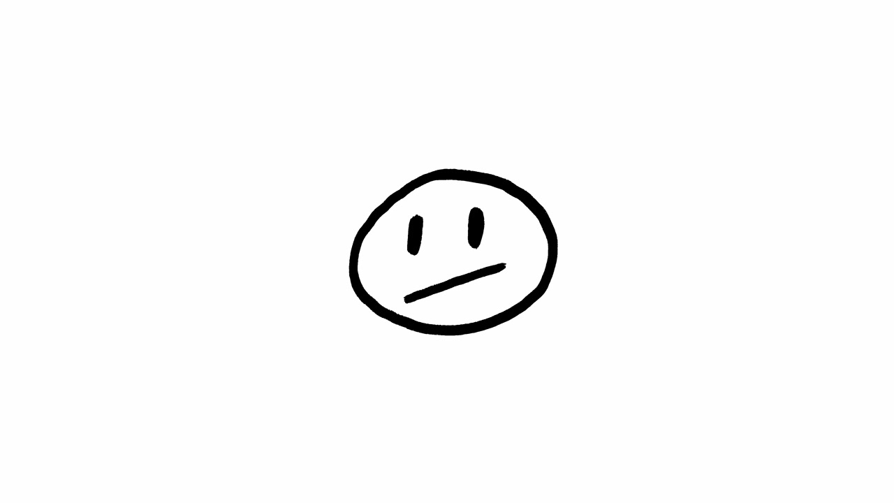 Ručně kreslené emoji neutrálního obličeje na bílém pozadí
