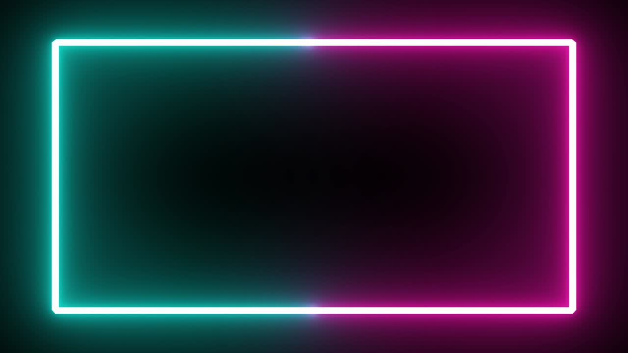 el marco rectangular de neón parpadeante muestra un fondo negro aislado.