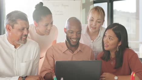 business people, laptop and collaboration of team