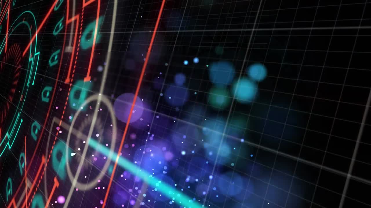 검은 바탕에 빛의 반점의 불꽃에 대한 그리드 네트워크를 통해 둥근 스캐너