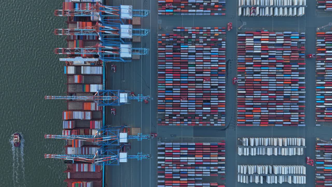 Aerial View of a Container Ship at Port