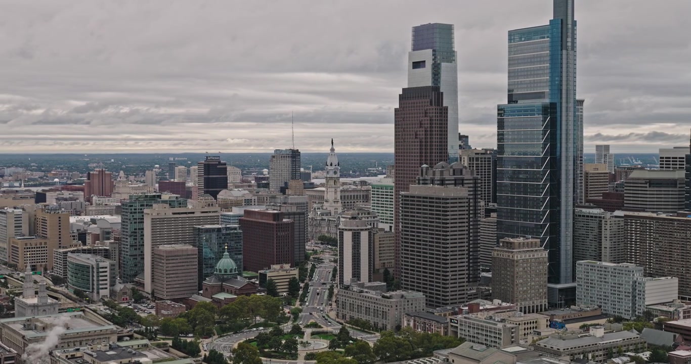 Philadelphia Pennsylvania Aerial v144 flyover above Spring Garden parks and Logan Square toward Center City and the downtown skyline - Shot with Inspire 3 8k - Sept 29th 2023