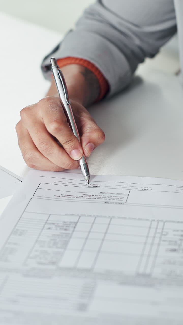 Close-up of a Hand Signing a Document with a Pen