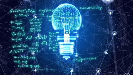 animation of light bulb and data processing network of connections