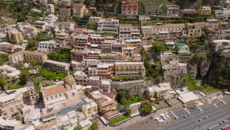 aerial: beautiful view of positano village in amalfi coast of italy