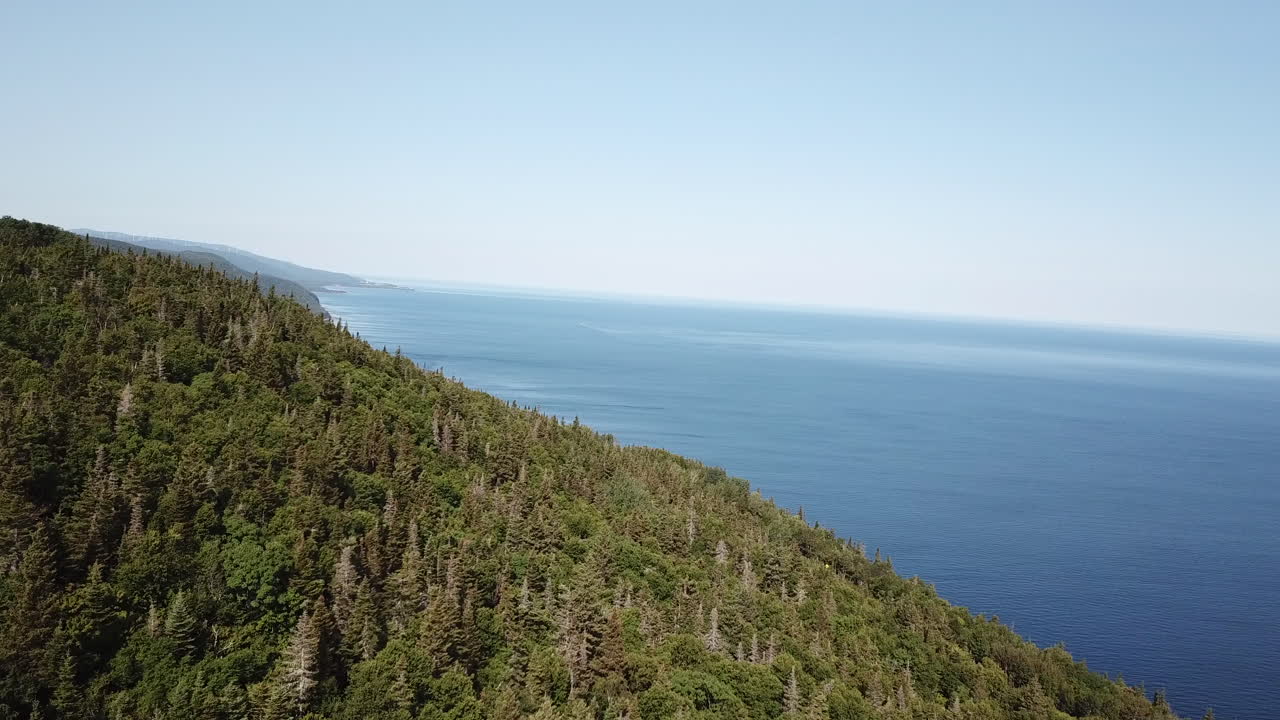 Aerial view of mountain by the side of St-Laurence Golf in Gaspesie Quebec Canada