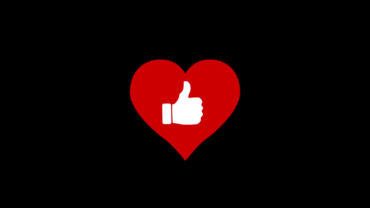 Animation of appearing heart like button on black background, two motion graphic