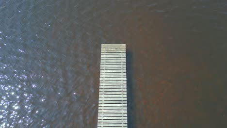 wooden footbridge beautiful aerial top view flight vacation paradise village chlum at lake hejtman in czech summer day 2023