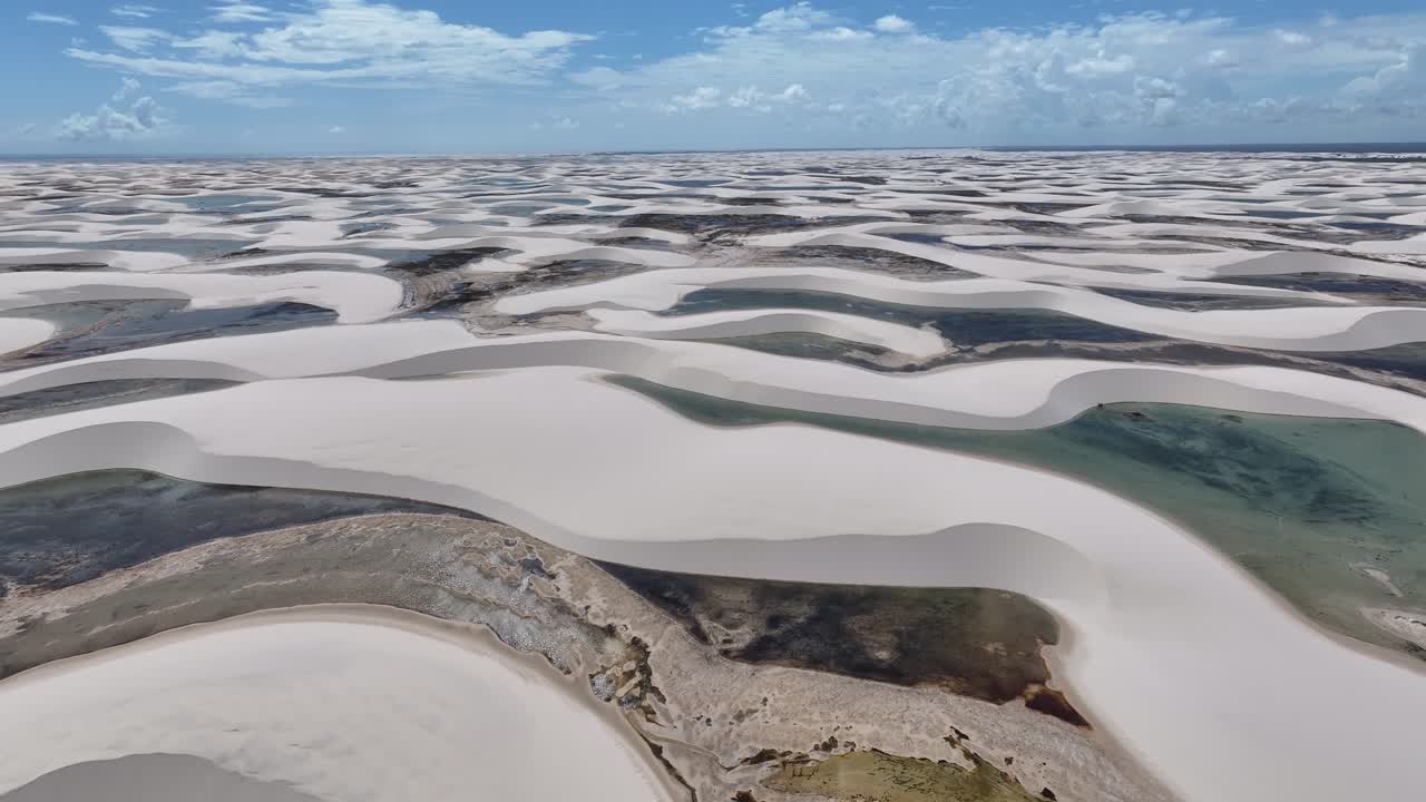 Lencois Maranhenses Skyline At Barreirinhas In Maranhao Brazil. Freshwater Lakes Landscape. Sand Dunes Mountains. Lencois Maranhenses Skyline Maranhao. Tourism Travel. Nature Scene. Beach Background