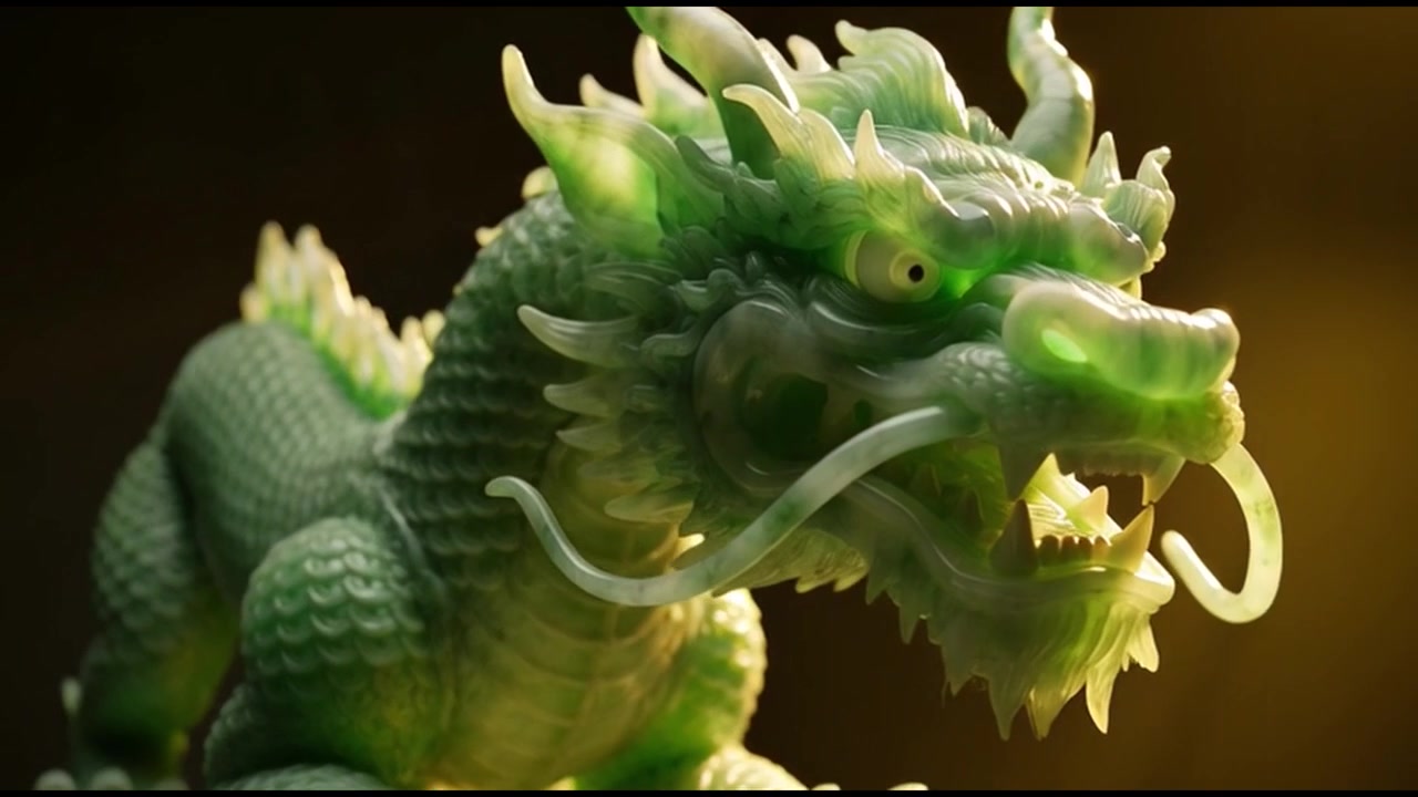 Statue de dragon en jade vert finement sculptée