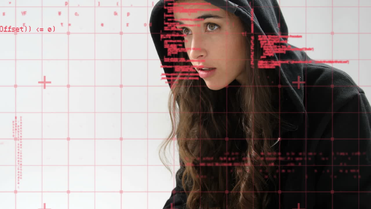 Female hacker using a laptop