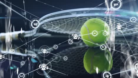 animation of tennis racket and ball over data processing