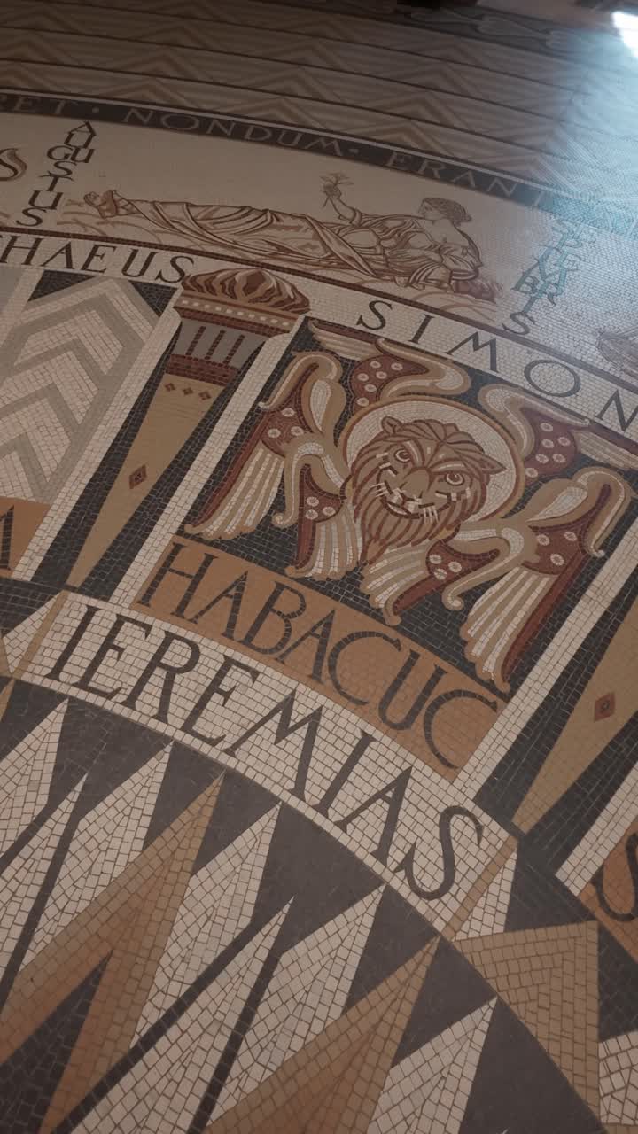 Mosaic floor detail in Dormition Abbey, Jerusalem. Slow motion.