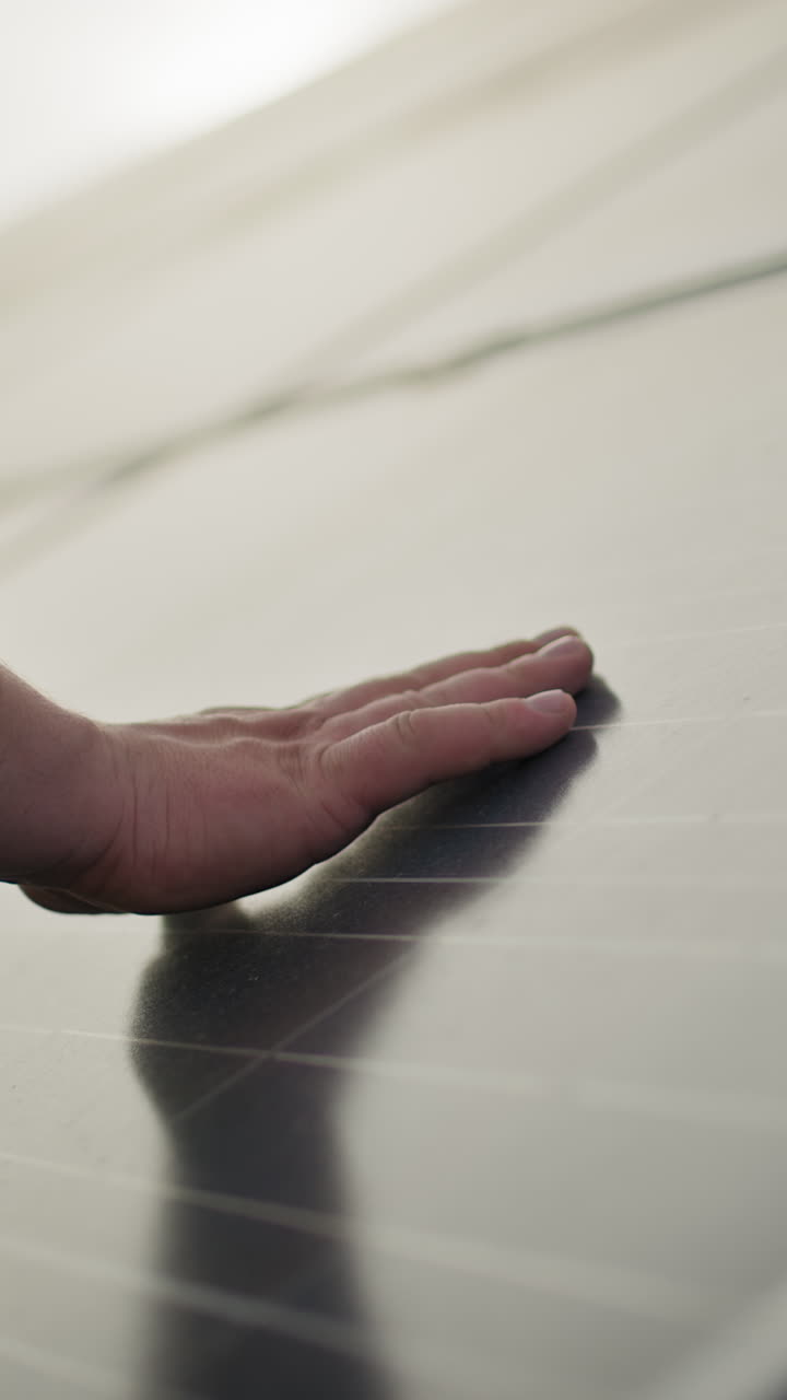 Hand on solar panel