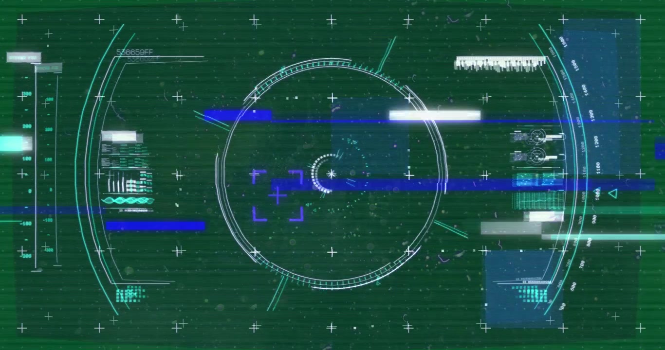 Futuristic Digital Heads-Up Display Interface with Glitch Effects