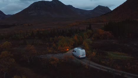 lonely road in vestarelen, rv driving through a rugged mountainous landscape