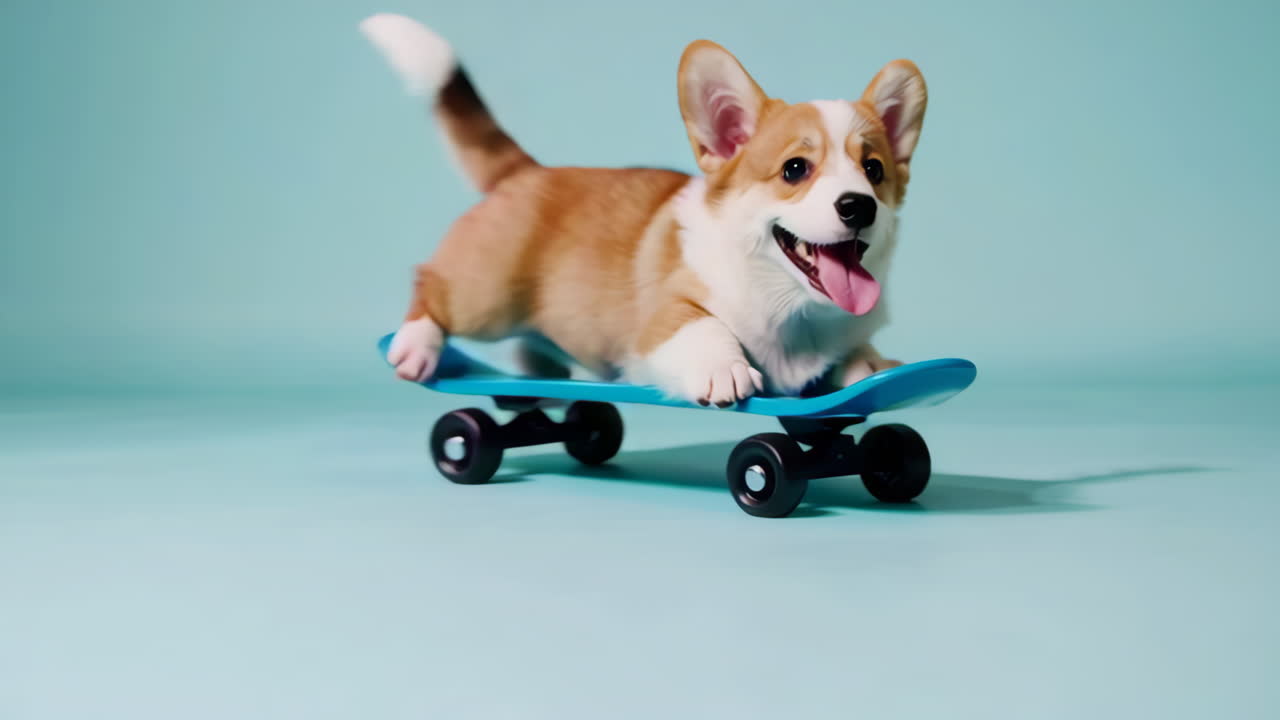 Corgi Puppy Skateboarding