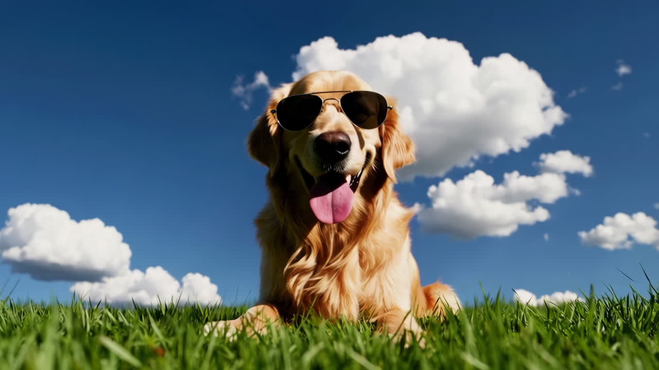 Happy Golden Retriever Dog with Sunglasses