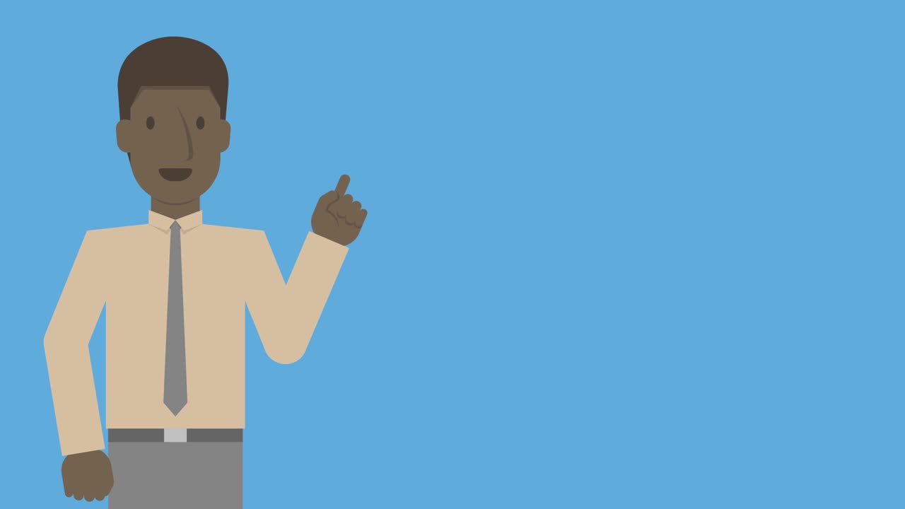 Businessman african american presentation with speech bubble pop up many size on blue color background, seamless looping animation 4K with copy space