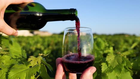 pouring red wine into a glass outdoors