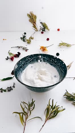 milk splash in a bowl with floral decor
