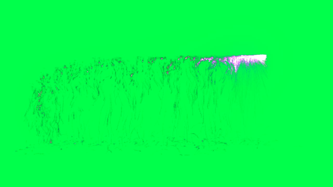 녹색 화면에서 추상적인 폭포 시레이션