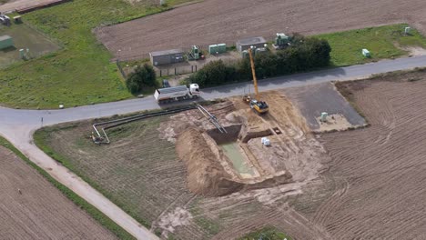 aerial de la construcción de cimientos de casas en el norte de alemania en la zona rural de europa